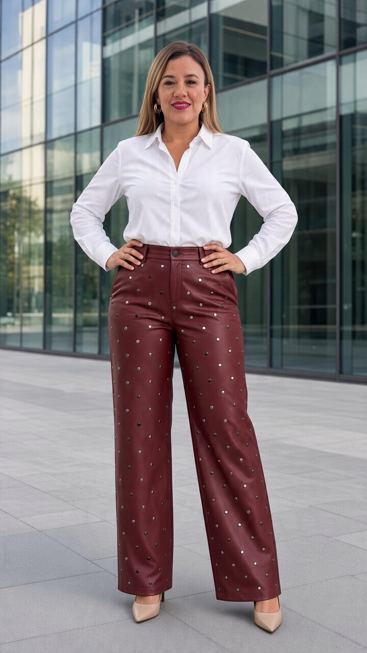 Pantalón Guindo de Vinipiel Estampado Polka Dots Negro