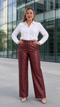 Pantalón Guindo de Vinipiel Estampado Polka Dots Negro