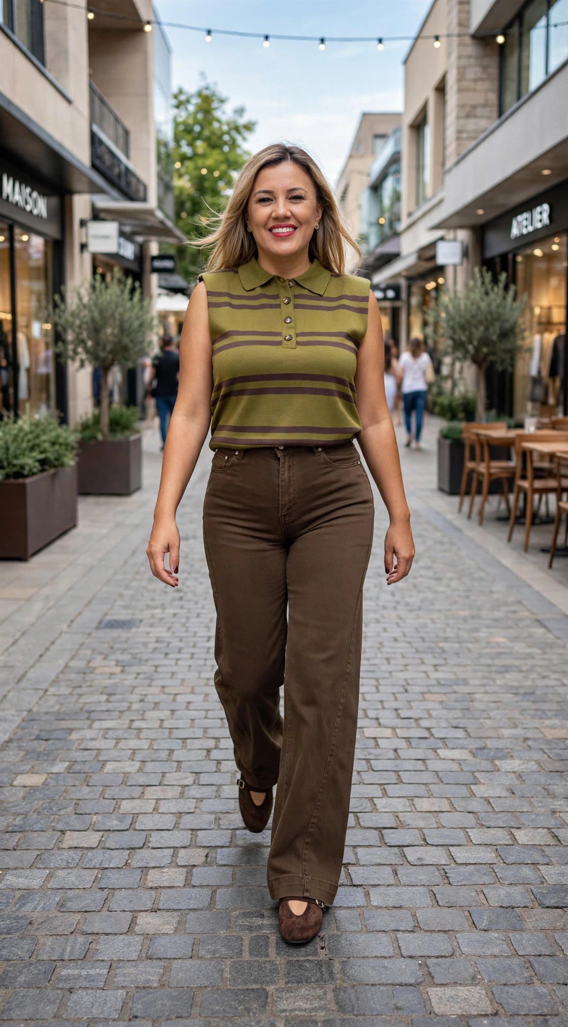 Jeans de Mezclilla Café Corte Wide Leg Straight