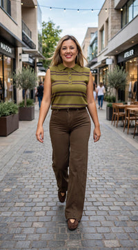 Jeans de Mezclilla Café Corte Wide Leg Straight