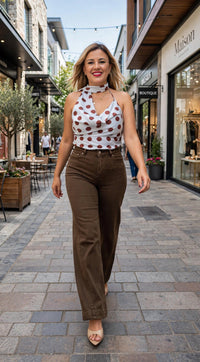 Blusa Skye Blue de Tirantes con Polka Dots en Café