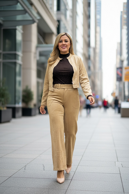 Chaquetín Color Taupe en Tela de Piel de Durazno