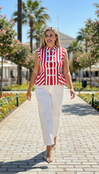 Blusa Tipo Chaleco Blanca con Rayas Rojas