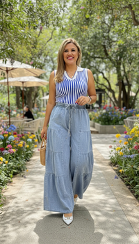 Blusa De Resaque Blanca con Rayas Azules y Cuello Tipo Polo