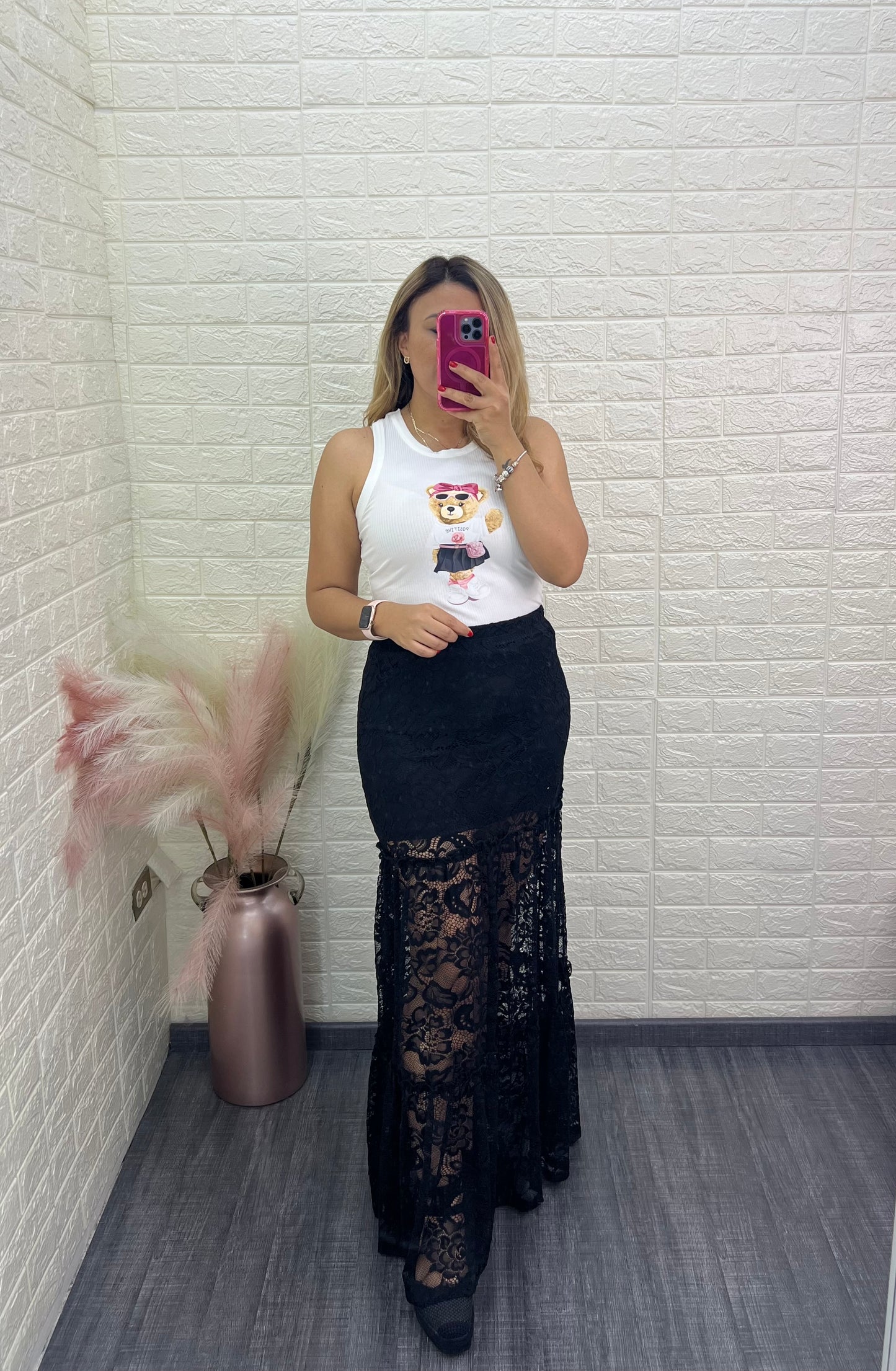 Blusa Blanca de Tirantes Estampado Oso