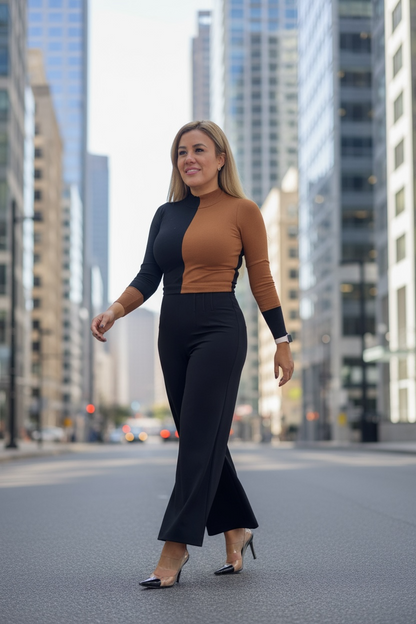 Suéter Bicolor Camel con Negro