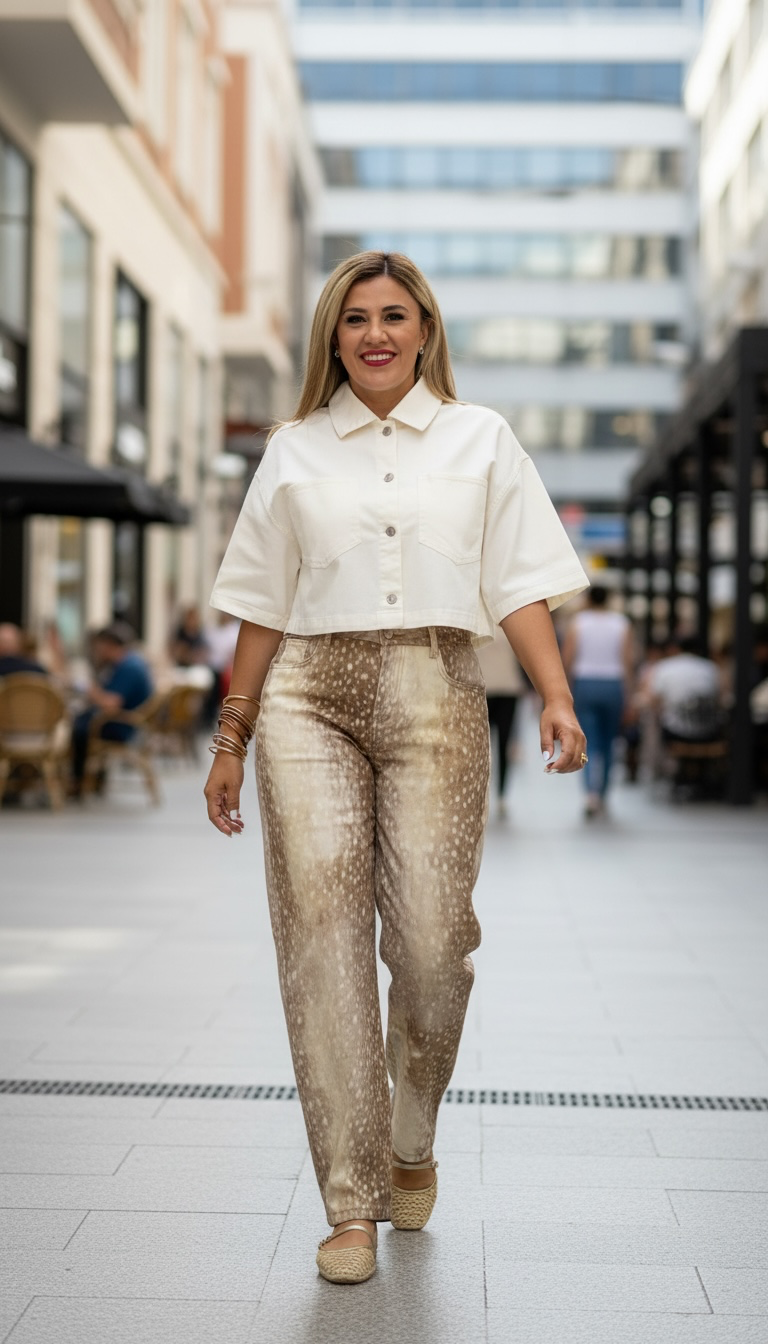 Blusa Corta de Mezclilla Color Cream