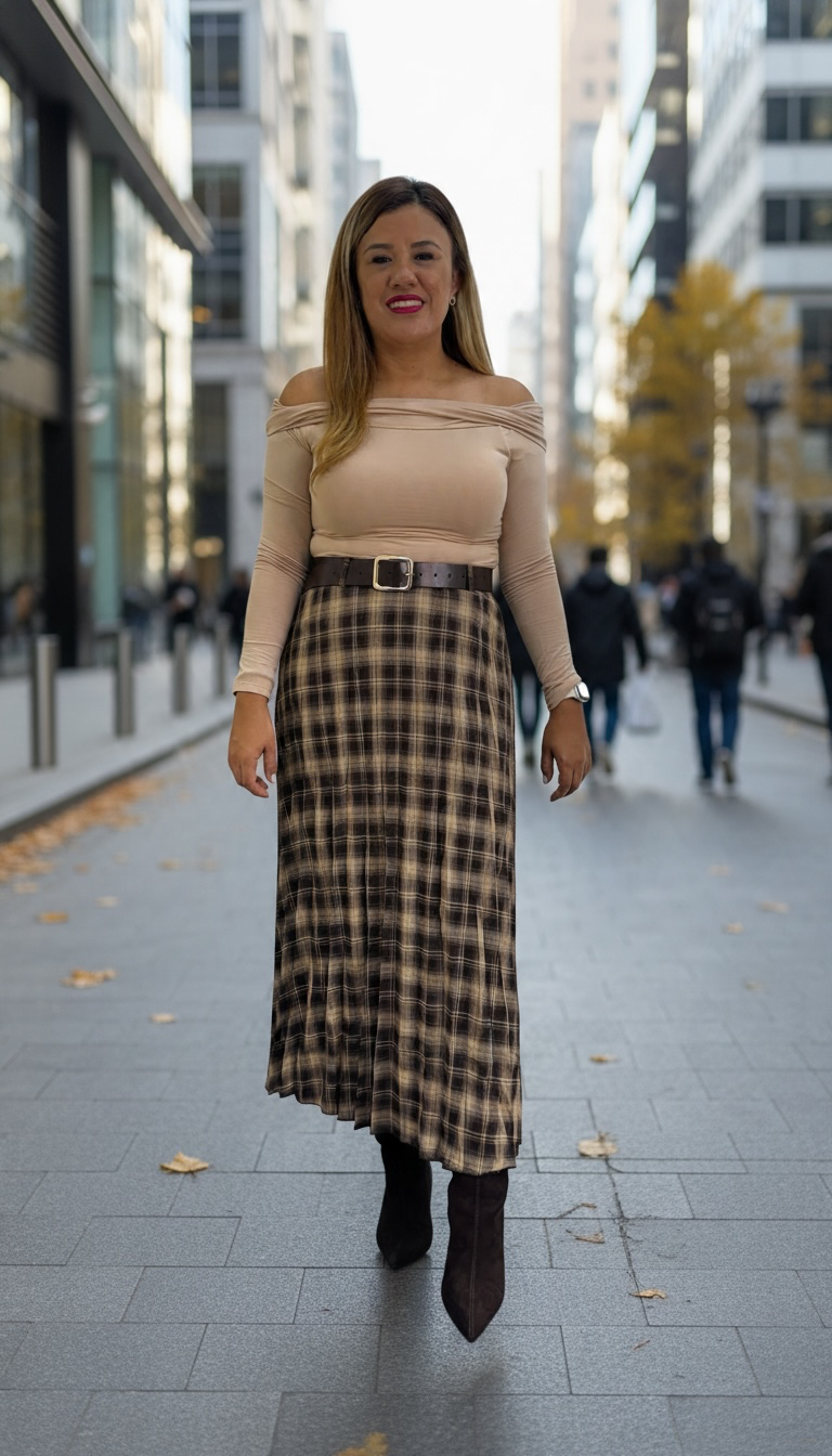 Blusa Color Taupe de Manga Larga con Banda a los Hombros con Plisados