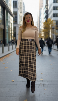 Blusa Color Taupe de Manga Larga con Banda a los Hombros con Plisados