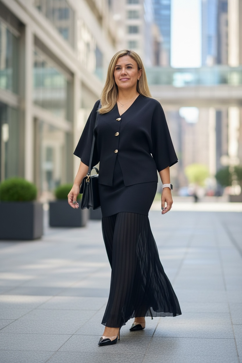 Set de Falda y Blusa Tejido de Punto Conm Botones Dorados