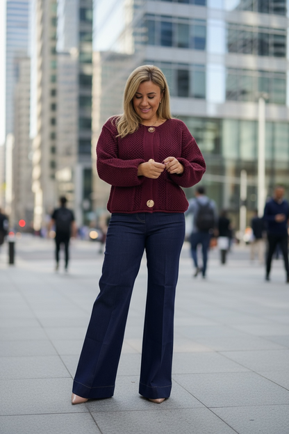 Blazer Estilo Suéter Tejido Translúcido Color Guindo