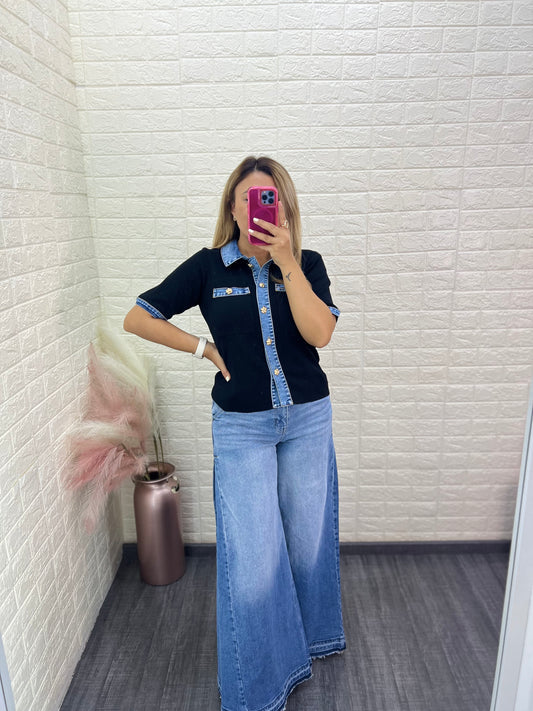 Jeans de Mezclilla Color Light Wash Corte Wide Leg