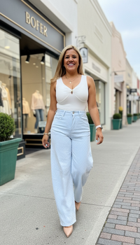 Pantalón de Mezclilla Ligera con Brillos Color Sky Blue