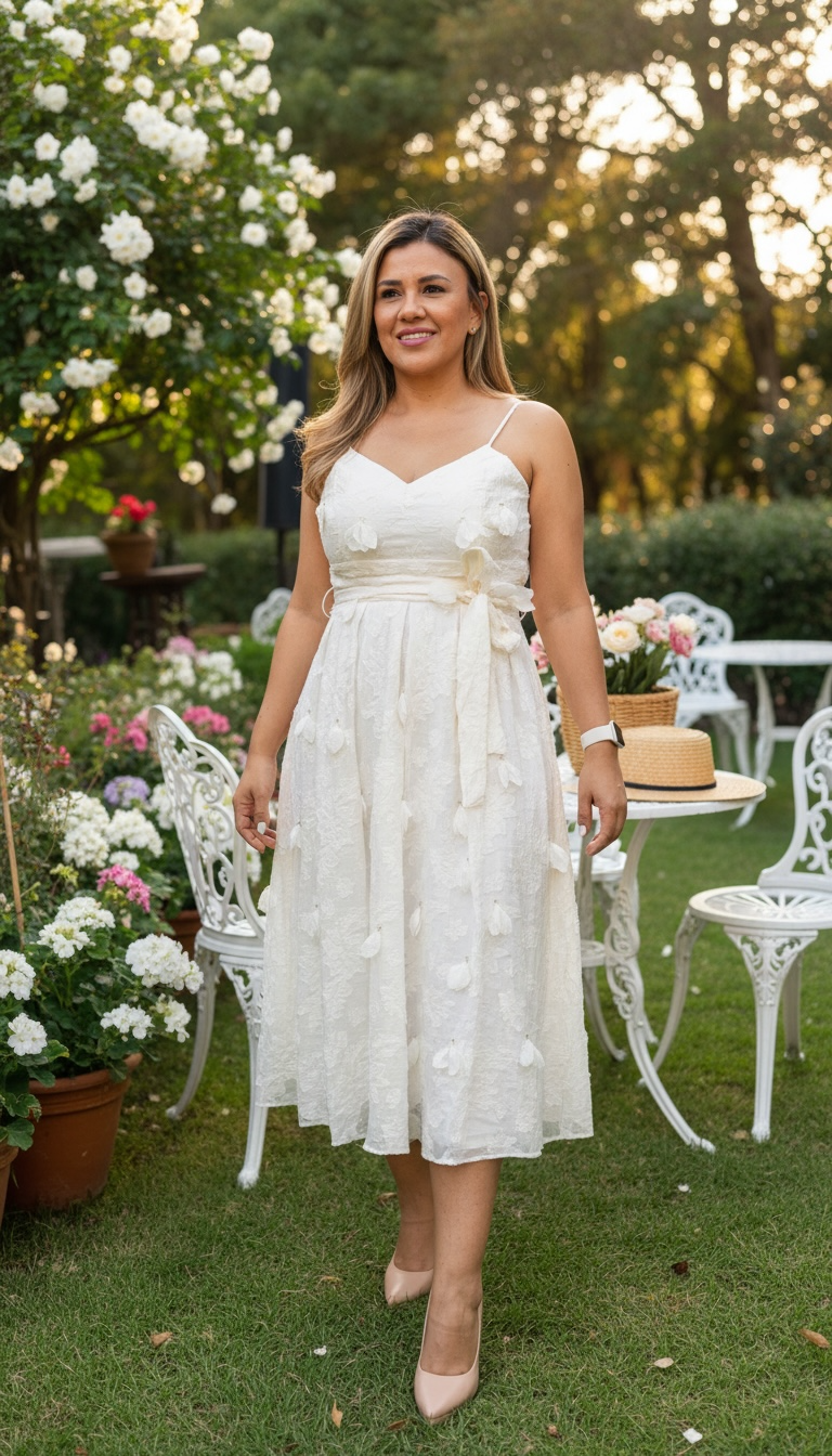 Vestido Ivory de Tirantes con Aplicaciones de Flores y Cintillo