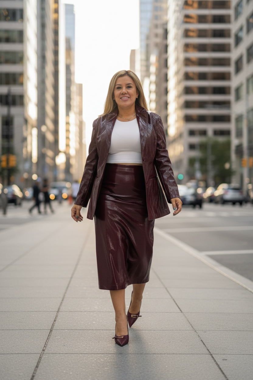 Blazer Tipo Saco de Vinipiel Color Guindo