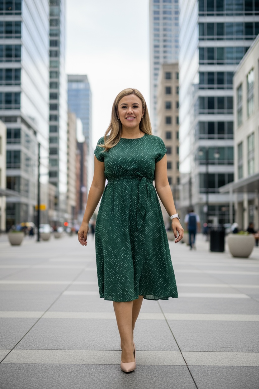 Vestido Verde Sin Mangas Con estampado de Manchas Beige