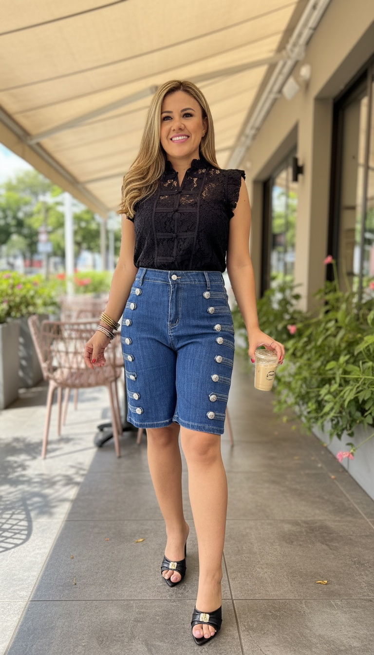 Blusa Negra de Encaje Completo