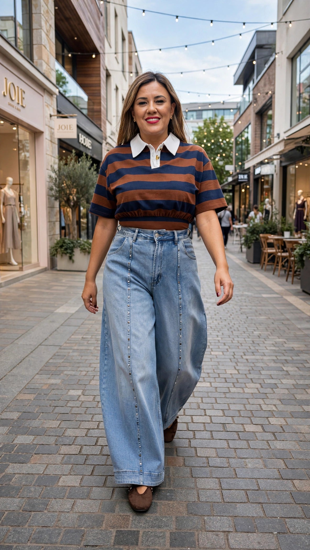 Maxi Jeans de Mezclilla con Aplicacion de Botones Metálicos