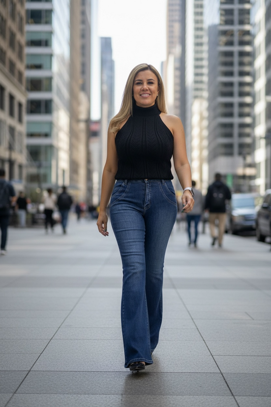 Blusa Negra Tipo Suéter sin Mangas y de Cuello de Tortuga