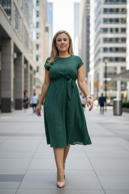 Vestido Verde Sin Mangas Con estampado de Manchas Beige