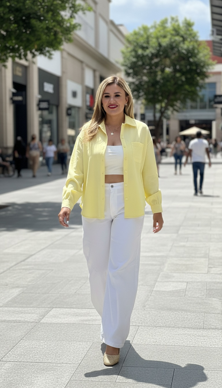 Camisa de Manga Larga de Botones Color Amarillo