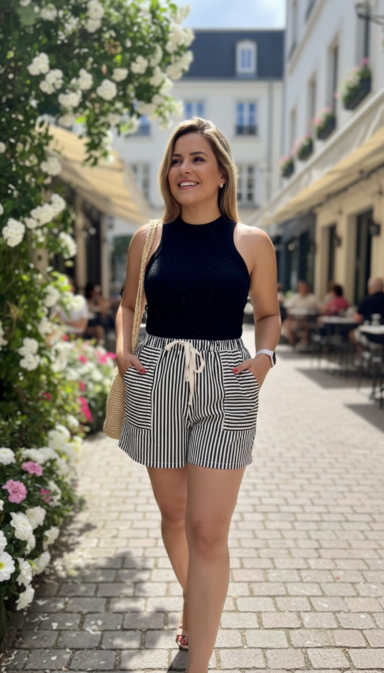 Short Negro/Blanco Estampado a Rayas