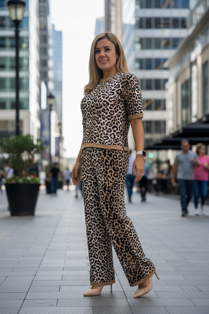 Conjunto Color Beige Estampado Animal Print