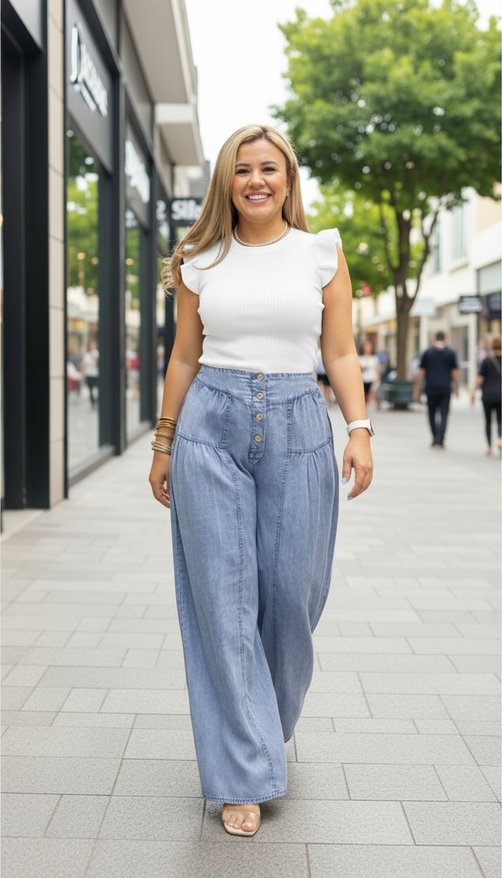 Blusa Blanca sin Mangas con Olanes