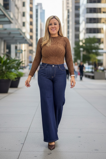 Jeans de Mezclilla Color Indigo Corte High Rise Super Wide