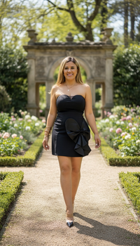 Vestido Negro Corte Suelto con Aplicación de Flor Grande