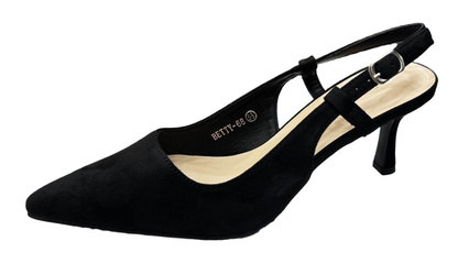 Zapato Negro de Tacón Bajo en Tela de Gamuza