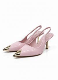 Zapatos Rosas con Punta y Tacón en Dorado