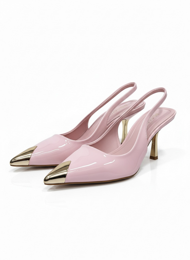 Zapatos Rosas con Punta y Tacón en Dorado