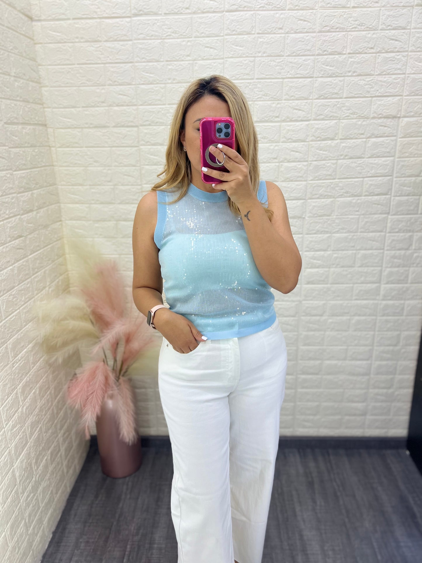 Blusa de Resaque en Lentejuela Ciolor Sky Blue