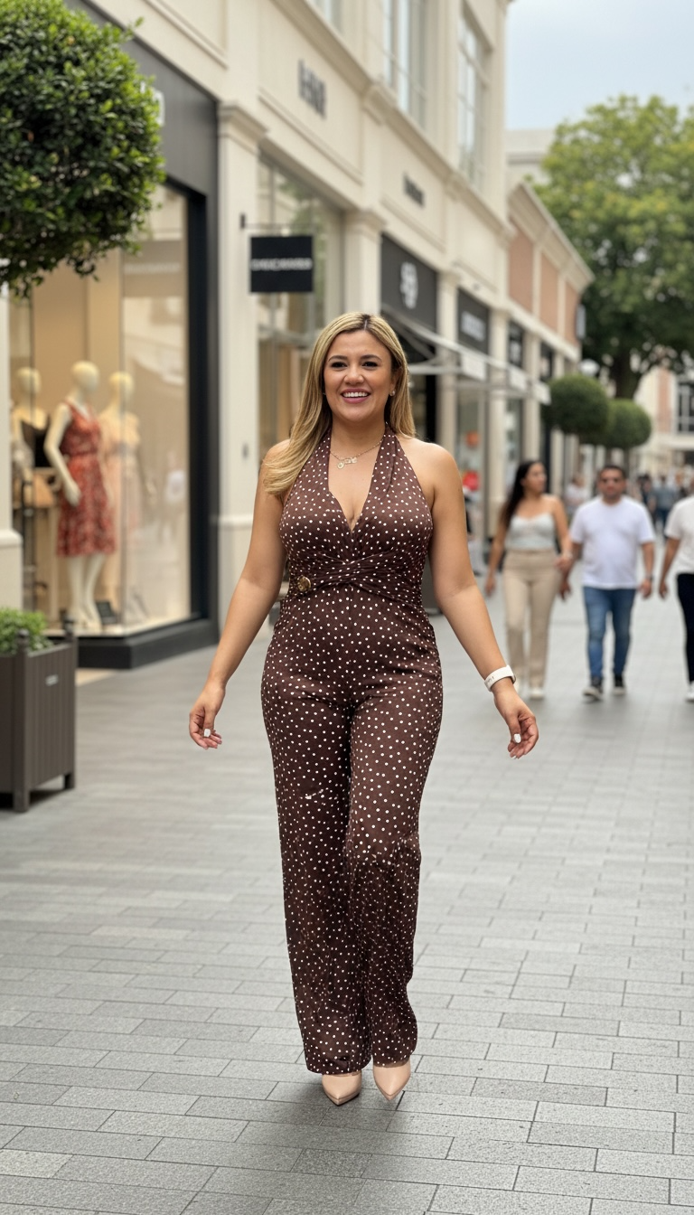 Jumpsuit Café de Tirantes Estampado Polka Dots En Blanco