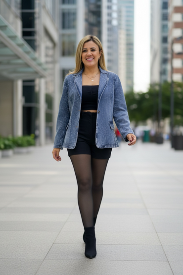 Blazer de Mezclilla con Aplicaciones de Brillos