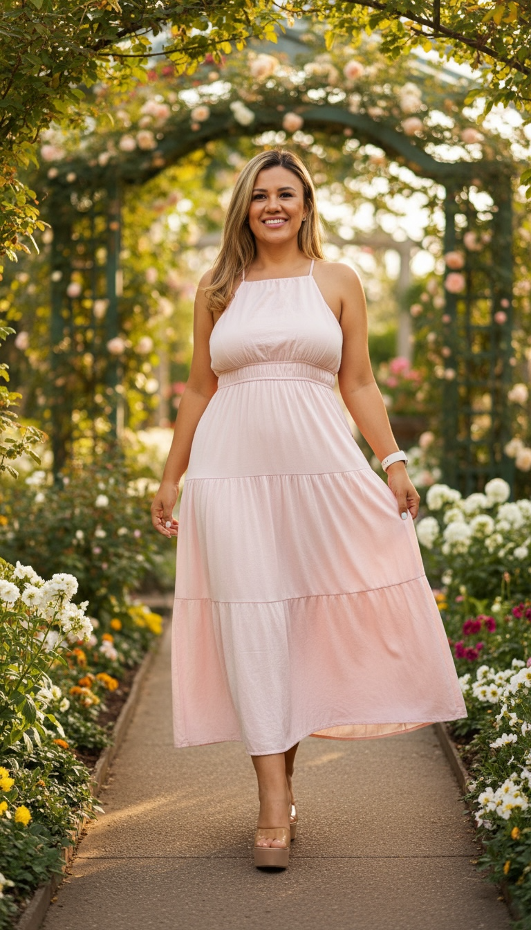 Vestido Rosa de Cuello Halter de Tirantes
