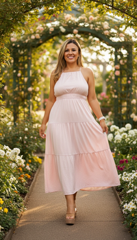 Vestido Rosa de Cuello Halter de Tirantes