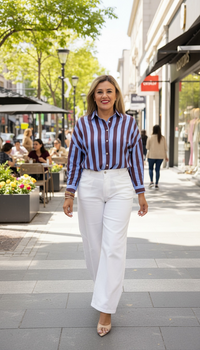 Blusa Rayada de Manga Larga Azul con Café