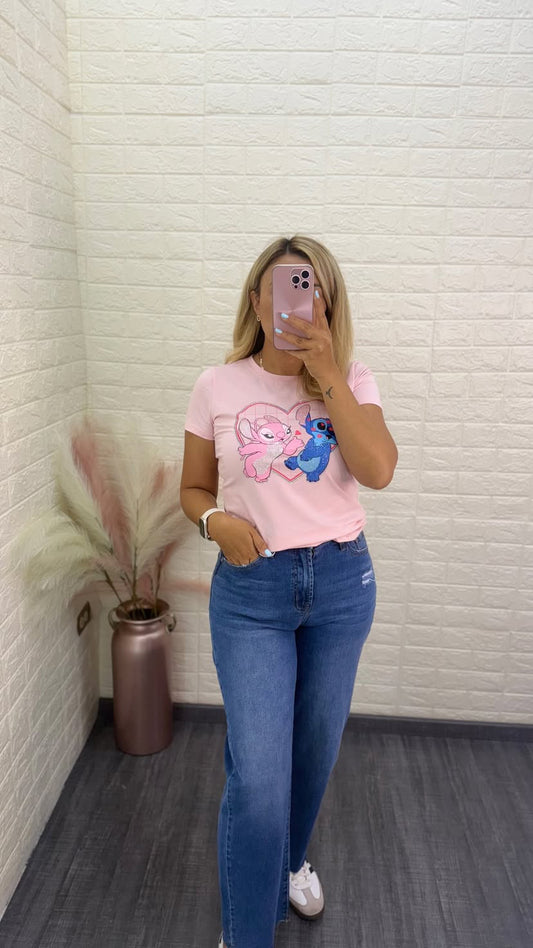 Playera Rosa Estampado Lilo&Stich