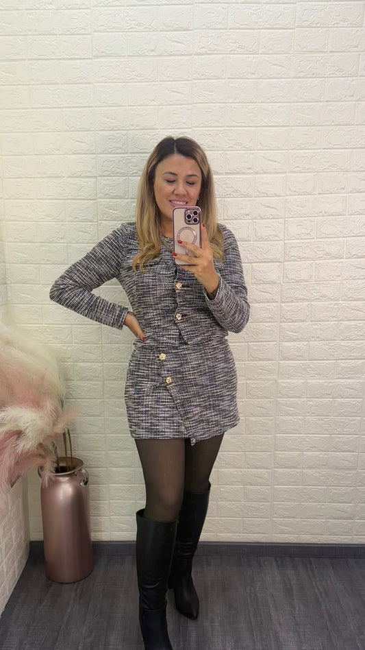 Conjunto de Short y Blazer Estampados en Cuadrícula