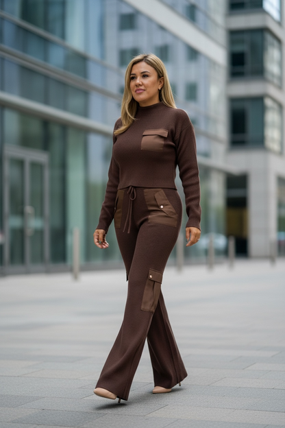 Conjunto Color Café en Tejido de Punto