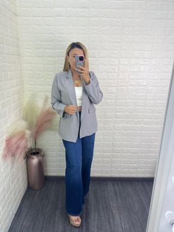 Blazer Con Rayas Estrampadas, Color Gris