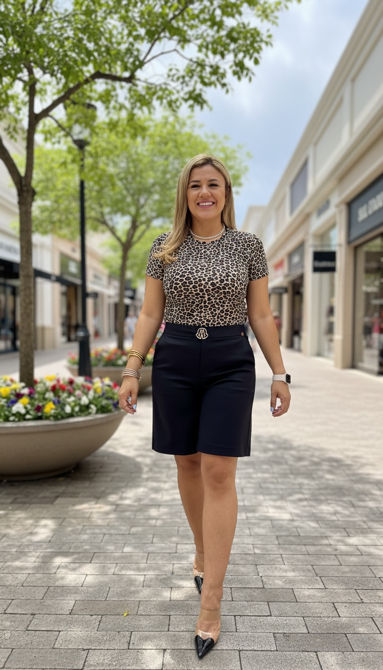 Bermuda Color Negra Lisa con Hebilla al Frente