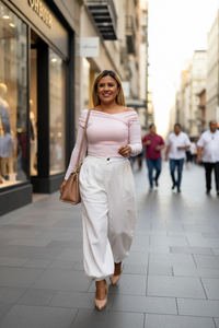 Pantalón Blanco Casual de Mezclilla Corte Relaxed Straight con Pinzas