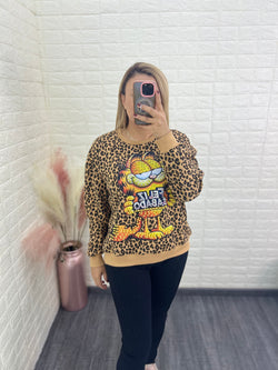 Sudadera Beige Animal Print Estampado Garfield