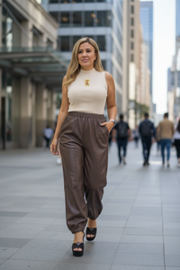 Pantalón Café de Vinipiel  Tipo Jogger