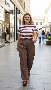 Blusa Blanca Estampado a Rayas Café y Rosas