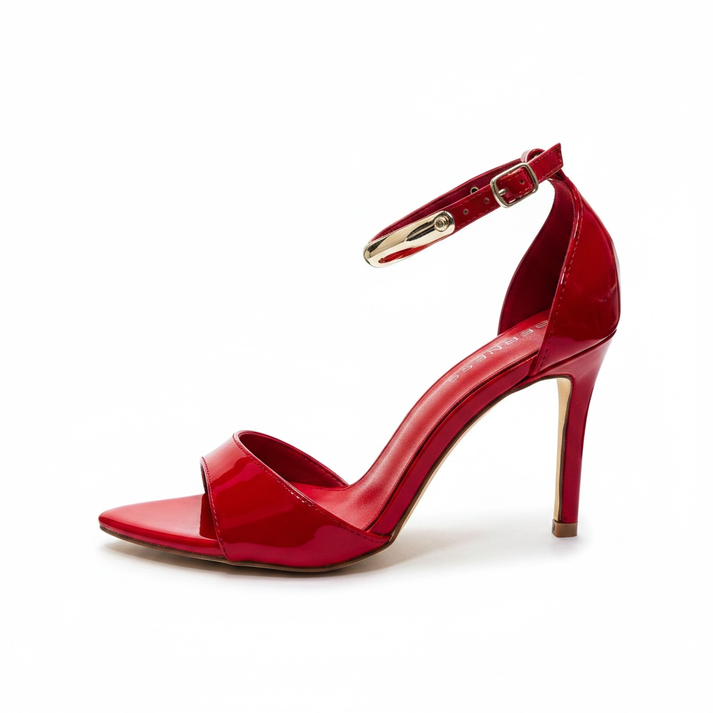 Zapatos de Tacón Rojos de Charol con Placa Dorada
