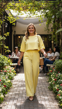 Set Amarillo de Blusa y Pantalon en Tela Tipo Lino